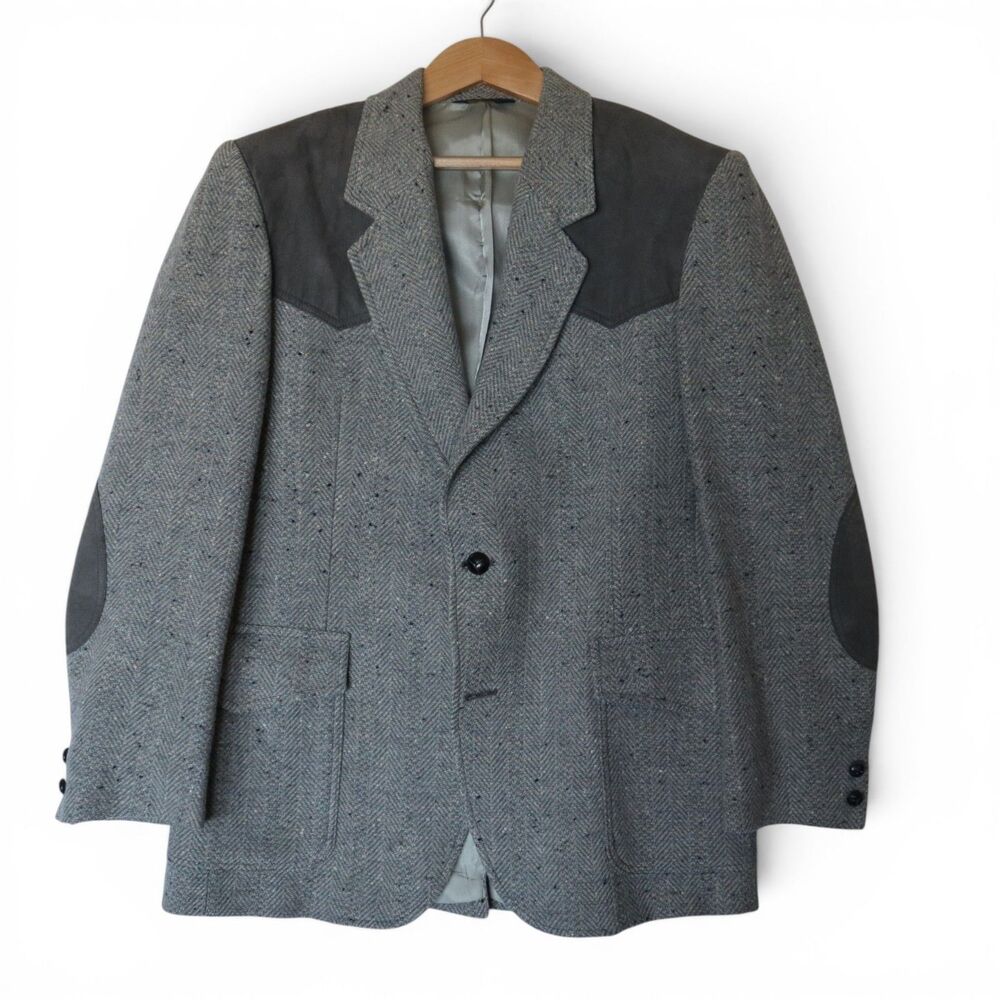VTG Pendleton Herringbone Wool Sport Coat Men's 42 Suede Yolks & Elbow Patches